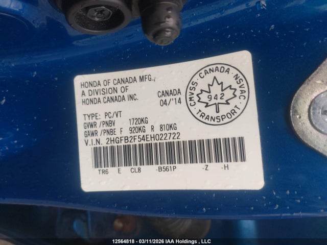Продаж на аукціоні авто 2014 Honda Civic Ex, vin: 2HGFB2F54EH022722, номер лоту: 12564818