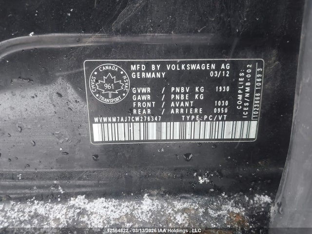 Aukcja sprzedaży 2012 Volkswagen Golf, vin: WVWNM7AJ7CW276347, numer aukcji: 12564822