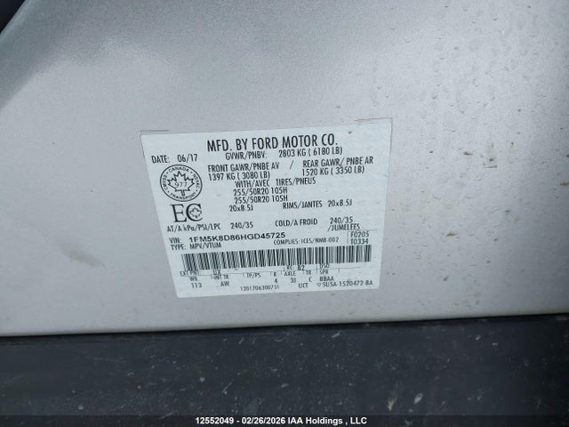 1FM5K8D86HGD45725 Ford EXPLORER XLT