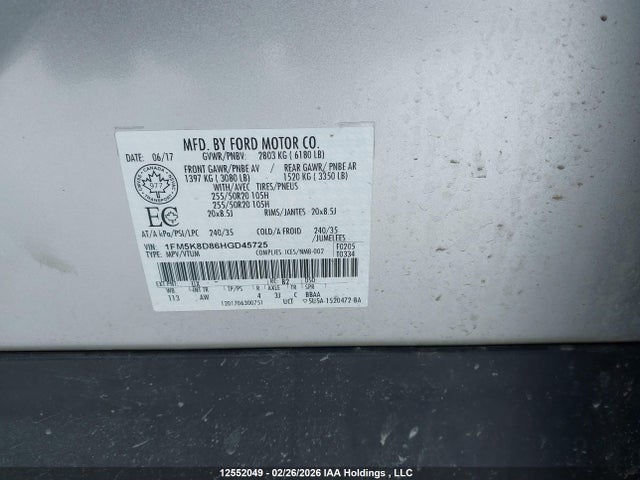 1FM5K8D86HGD45725 Ford EXPLORER XLT