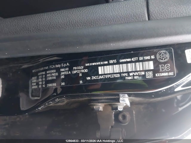 Продажа на аукционе авто 2015 Jeep Renegade Sport, vin: ZACCJAAT1FPC27029, номер лота: 12564833
