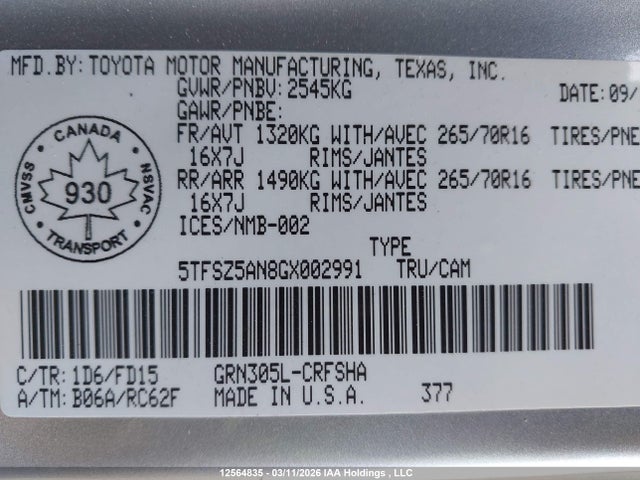 5TFSZ5AN8GX002991 Toyota Tacoma Access Cab/sr5/trd Spt/or