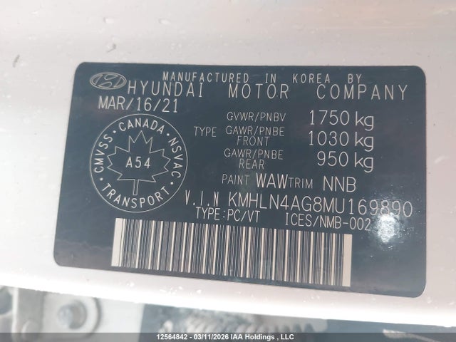 KMHLN4AG8MU169890 Hyundai Elantra Ultimate Ivt