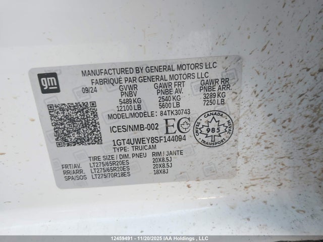 Aukcja sprzedaży 2025 Gmc Sierra 3500hd Denali, vin: 1GT4UWEY8SF144094, numer aukcji: 12459491