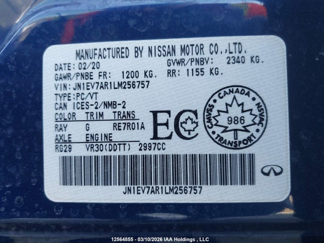 JN1EV7AR1LM256757 Infiniti Q50 Luxe/pure/signature Edition/signature Edition Proassist/sport/sport Proactive