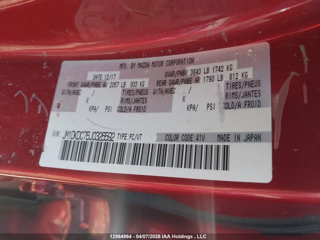 12564864 :رقم المزاد ، JM1DKDC76J0326592 vin ، 2018 Mazda Cx-3 مزاد بيع