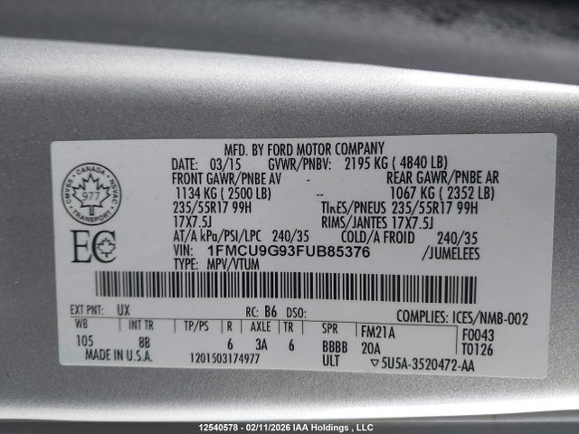 1FMCU9G93FUB85376 Ford ESCAPE SE