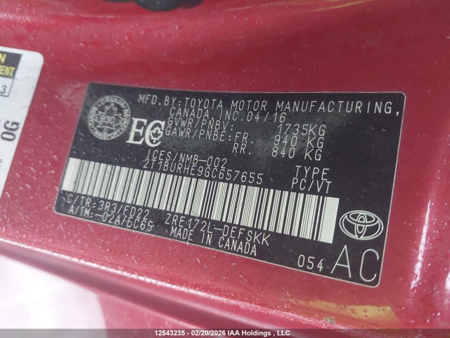2T1BURHE9GC657655 Toyota Corolla S
