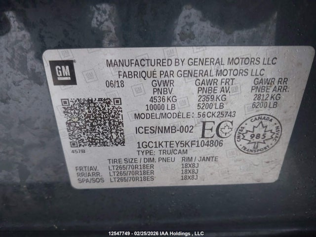 1GC1KTEY5KF104806 Chevrolet Silverado 2500hd Ltz