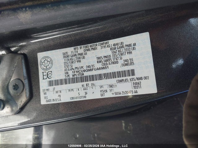 1FMCU9G98FUA69851 Ford ESCAPE SE