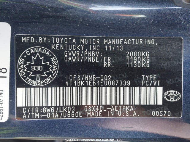 4T1BK1EB1EU087339 Toyota Avalon Limited/xle