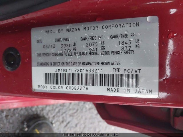 Aukcja sprzedaży 2012 Mazda 3 Mazda, vin: JM1BL1L72C1633211, numer aukcji: 12564891