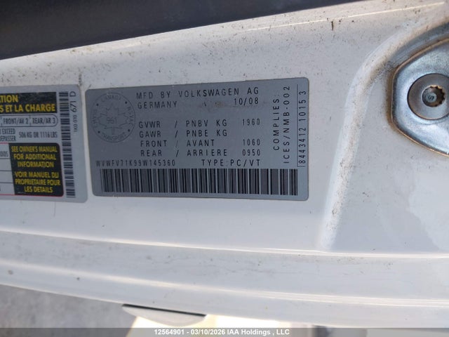 Aukcja sprzedaży 2009 Volkswagen Gti, vin: WVWFV71K99W145360, numer aukcji: 12564901