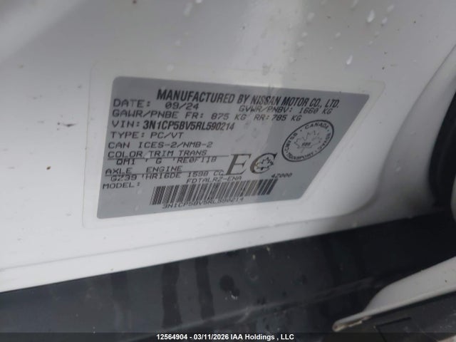 12564904 :رقم المزاد ، 3N1CP5BV5RL590214 vin ، 2024 Nissan Kicks S مزاد بيع