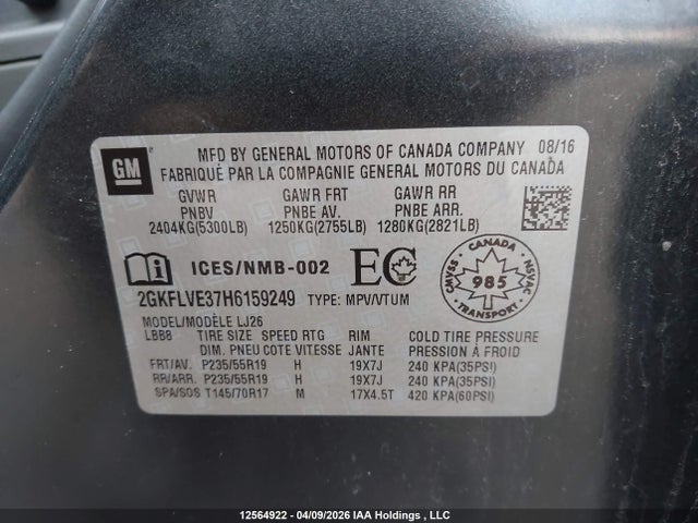 Aukcja sprzedaży 2017 Gmc Terrain Denali, vin: 2GKFLVE37H6159249, numer aukcji: 12564922