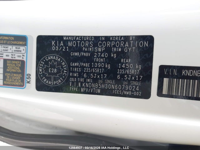 Aukcja sprzedaży 2022 Kia Carnival Lx/lx+, vin: KNDNB5H30N6079024, numer aukcji: 12564937