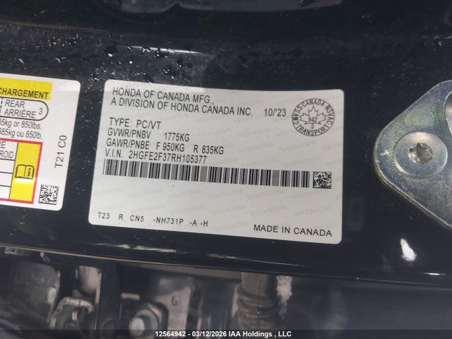 Продаж на аукціоні авто 2024 Honda Civic Ex, vin: 2HGFE2F37RH105377, номер лоту: 12564942