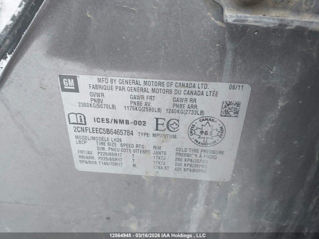Продаж на аукціоні авто 2011 Chevrolet Equinox Lt, vin: 2CNFLEEC5B6465784, номер лоту: 12564948