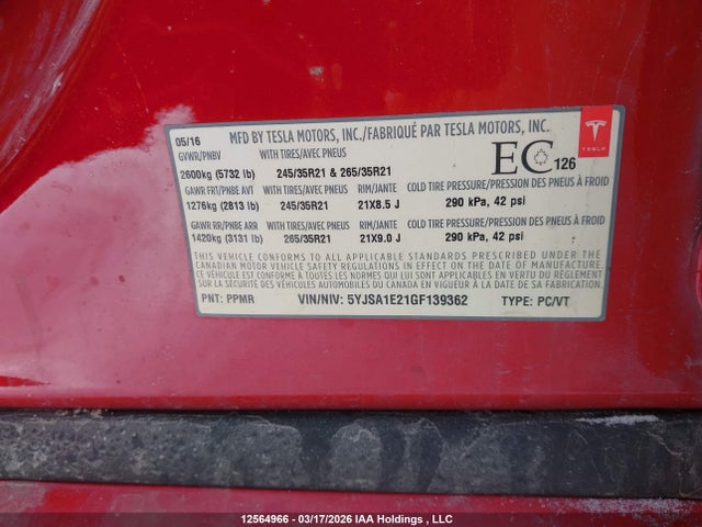 5YJSA1E21GF139362 Tesla Model S 60d/70d/75d/85d/90d
