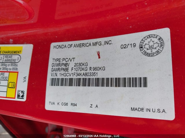 1HGCV1F34KA803351 Honda Accord Sport 1.5t