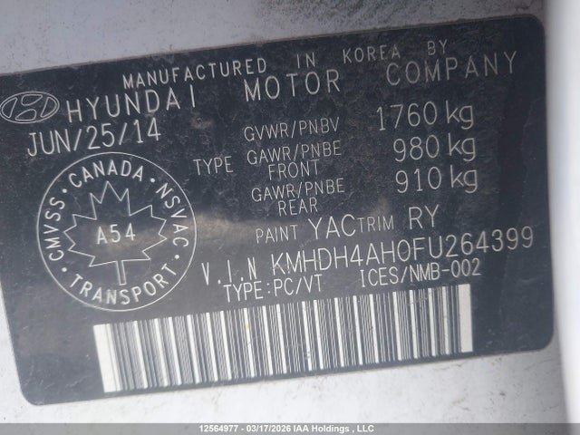 KMHDH4AH0FU264399 Hyundai Elantra Gls