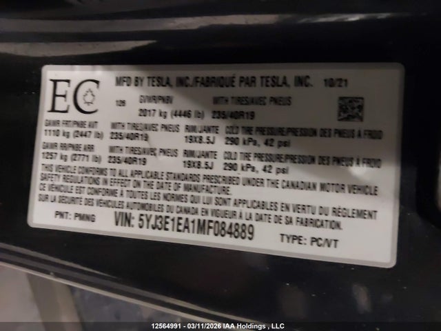 Tesla Model 3 Standard Range/standard Range Plus 2021 5YJ3E1EA1MF084889 Image 9