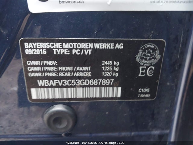 Aukcja sprzedaży 2016 Bmw 535d Xdrive, vin: WBAFV3C53GD687897, numer aukcji: 12565004