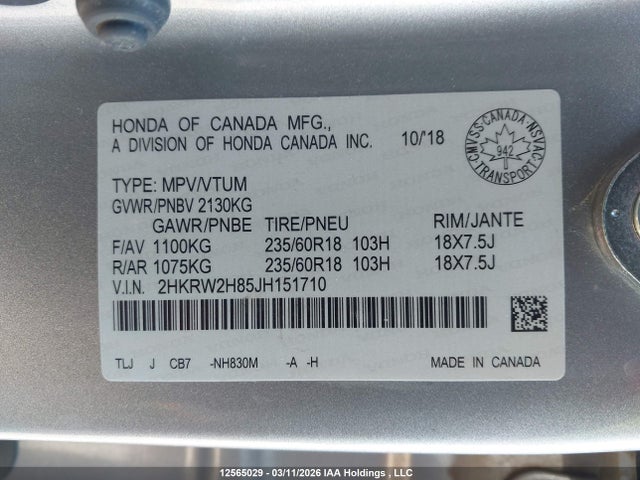 2HKRW2H85JH151710 Honda CR-V EXL