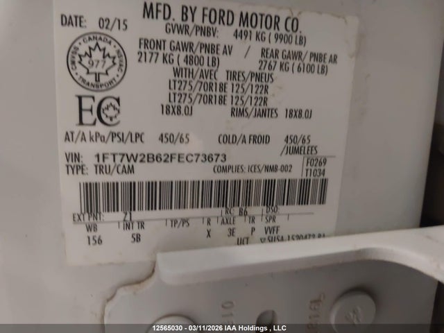 Продажа на аукционе авто 2015 Ford F250 Super Duty, vin: 1FT7W2B62FEC73673, номер лота: 12565030