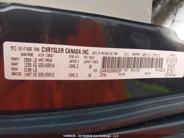 Aukcja sprzedaży 2011 Dodge Grand Caravan Se/sxt, vin: 2D4RN4DG5BR692307, numer aukcji: 12565036