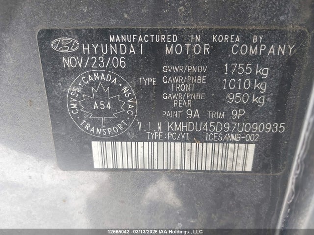 Продажа на аукционе авто 2007 Hyundai Elantra Gl/gls, vin: KMHDU45D97U090935, номер лота: 12565042