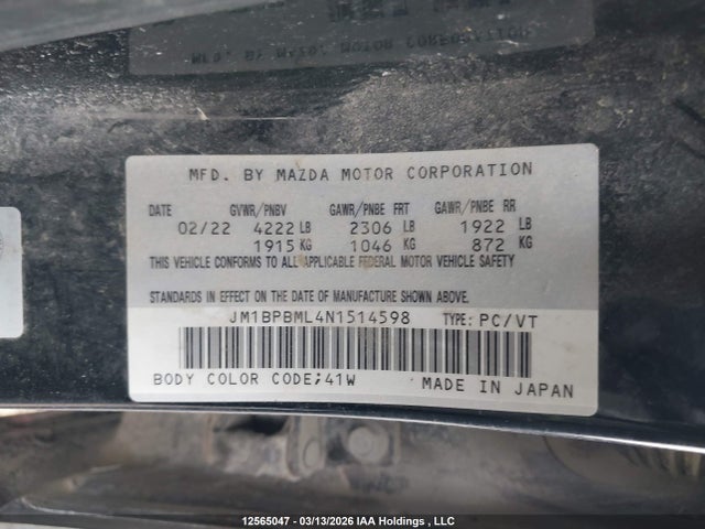 Aukcja sprzedaży 2022 Mazda Mazda3 Gt, vin: JM1BPBML4N1514598, numer aukcji: 12565047