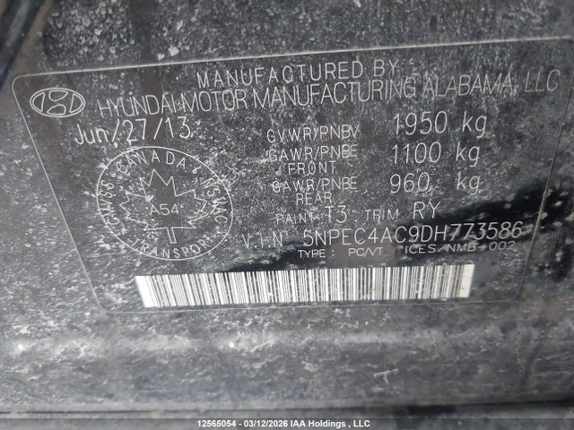 Aukcja sprzedaży 2013 Hyundai Sonata Se, vin: 5NPEC4AC9DH773586, numer aukcji: 12565054
