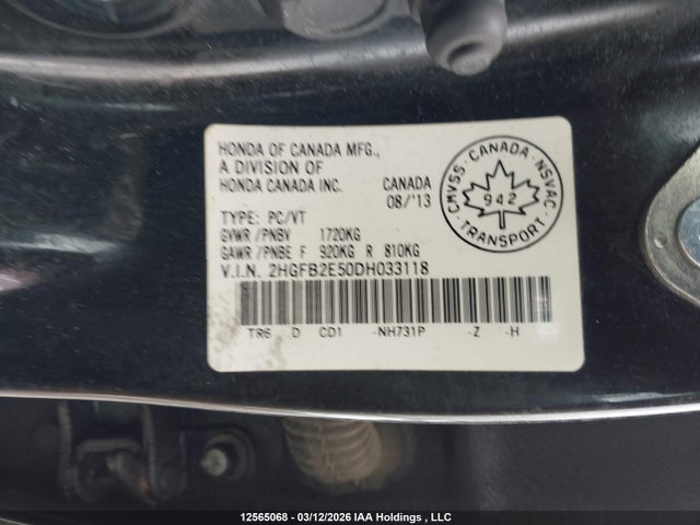 Продаж на аукціоні авто 2013 Honda Civic Lx, vin: 2HGFB2E50DH033118, номер лоту: 12565068