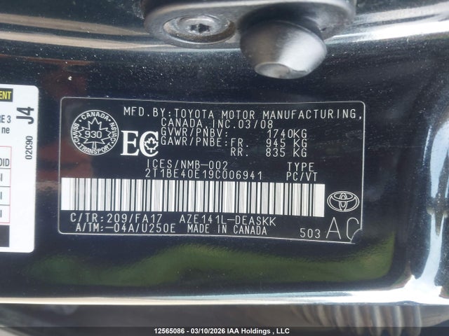 Aukcja sprzedaży 2009 Toyota Corolla Xrs Xrs, vin: 2T1BE40E19C006941, numer aukcji: 12565086