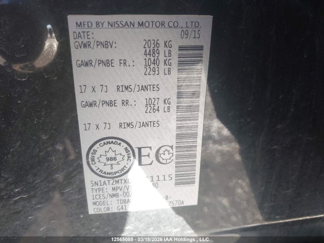 5N1AT2MTXGC731115 Nissan ROGUE S/SV