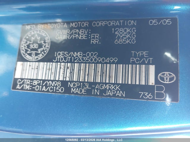 Aukcja sprzedaży 2005 Toyota Echo, vin: JTDJT123350090499, numer aukcji: 12565092
