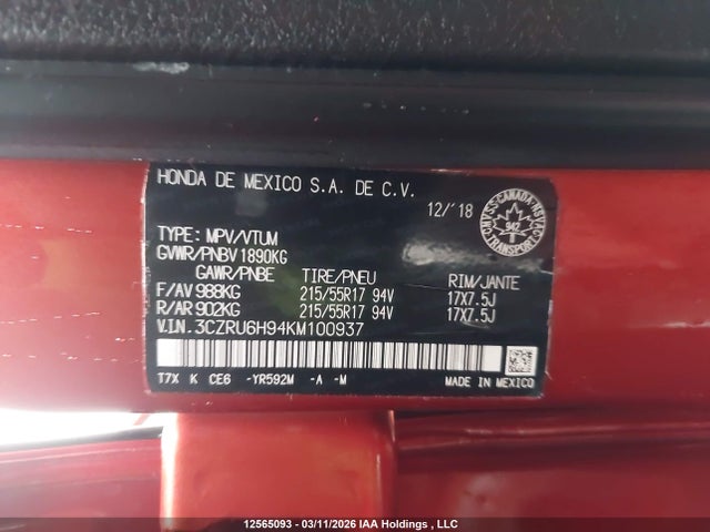 3CZRU6H94KM100937 Honda HR-V