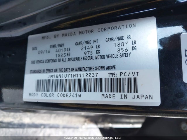 JM1BN1U71H1112237 Mazda 3 SPORT