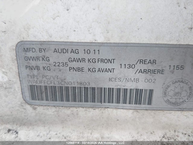 Продажа на аукционе авто 2012 Audi A4 2.0t Premium, vin: WAUFFCFL3CN011803, номер лота: 12565114