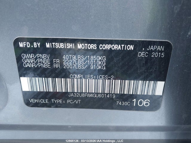 JA32U8FW4GU601419 Mitsubishi Lancer