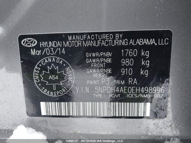 5NPDH4AE0EH498996 Hyundai Elantra Se/sport/limited