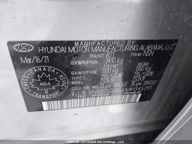 Продажа на аукционе авто 2021 Hyundai Santa Fe Ultimate Calligraphy, vin: 5NMS5DAL6MH345291, номер лота: 12565129