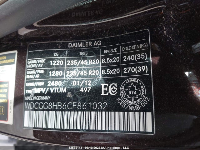 12565144 :رقم المزاد ، WDCGG8HB6CF861032 vin ، 2012 Mercedes-benz Glk 350 4matic مزاد بيع