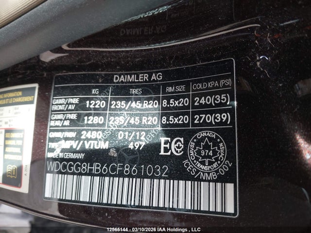 12565144 :رقم المزاد ، WDCGG8HB6CF861032 vin ، 2012 Mercedes-benz Glk 350 4matic مزاد بيع