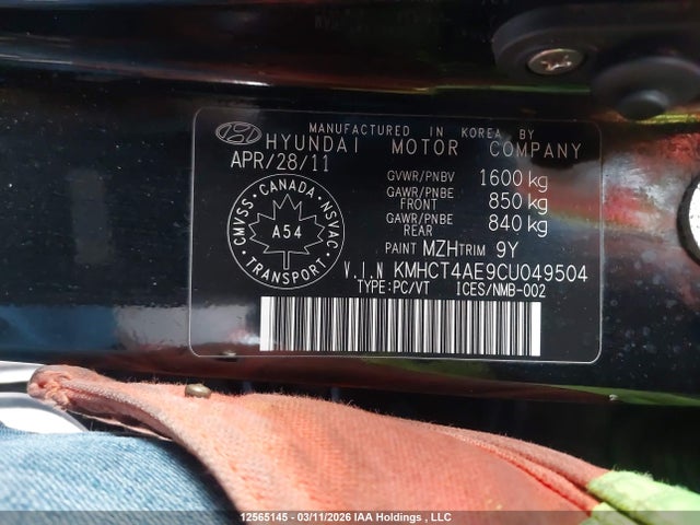 Продаж на аукціоні авто 2012 Hyundai Accent Gls/gs, vin: KMHCT4AE9CU049504, номер лоту: 12565145