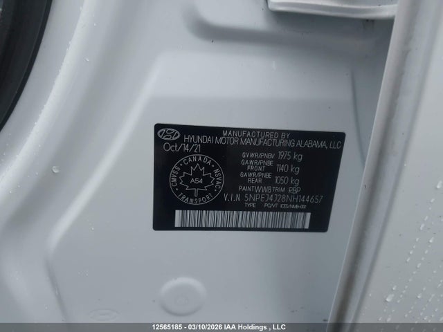 5NPEJ4J28NH144657 Hyundai Sonata Sel Plus