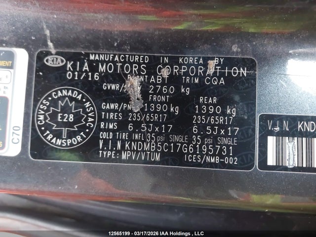 KNDMB5C17G6195731 KIA SEDONA LX