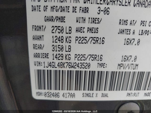 Продаж на аукціоні авто 2006 Jeep Liberty Sport, vin: 1J4GL48K76W243520, номер лоту: 12565202