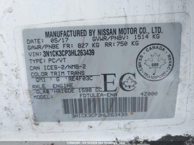Aukcja sprzedaży 2017 Nissan Micra S/sr/sv, vin: 3N1CK3CP3HL263439, numer aukcji: 12565206